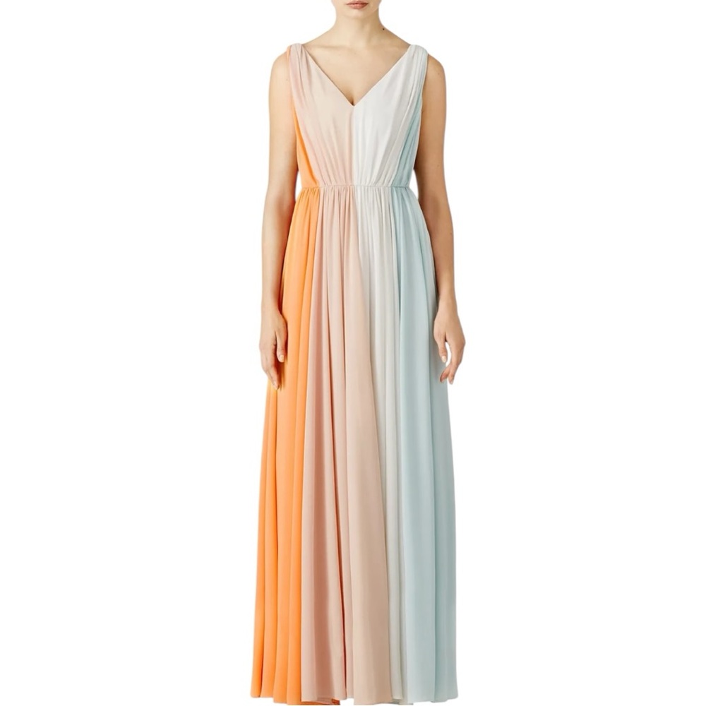 Raoul Sarina Gown Colorblock Maxi Dress V Neck size 12 Wedding Guest Flowy